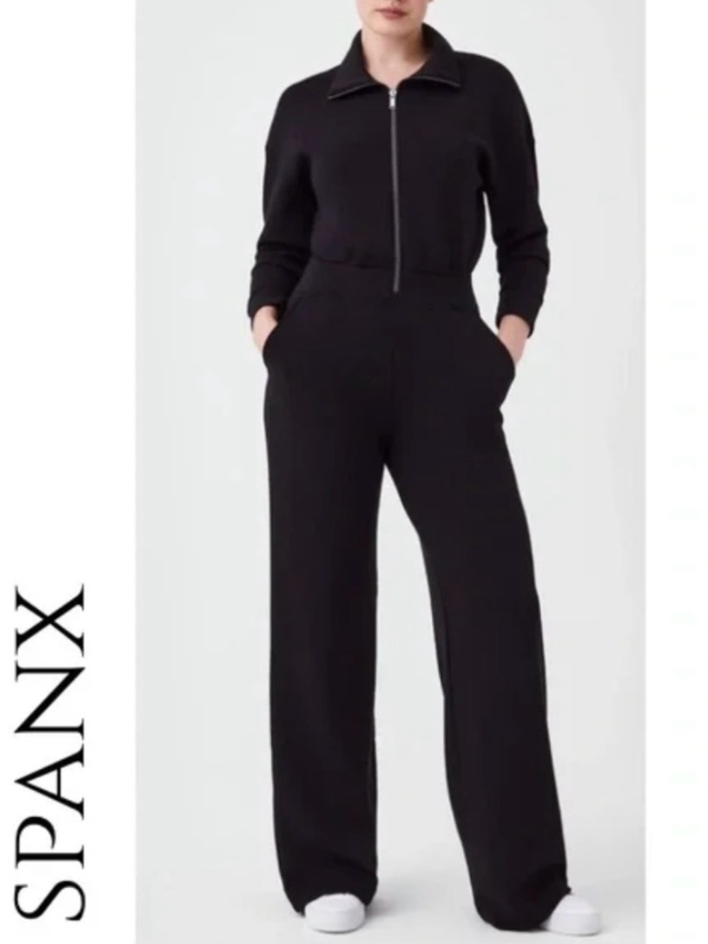 SPANX Black Wide-Leg Jumpsuit with Zip Front